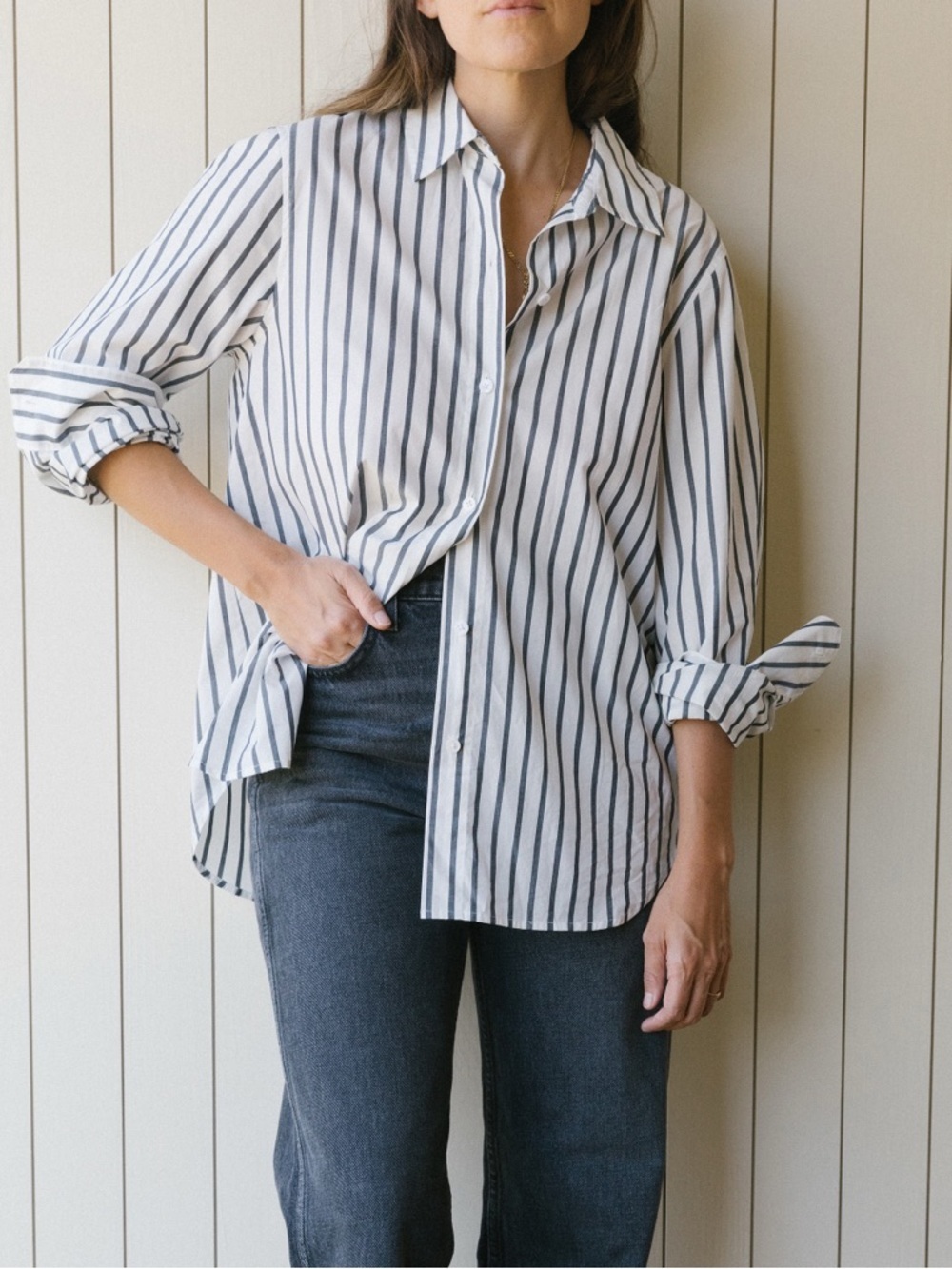 Jenni Kayne Classic Cotton Shirt - Navy Stripe/ White Medium